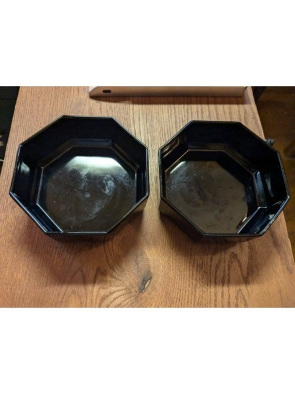 Arcoroc France Octime Two Black Octagon Shaped Cereal Serving Bowls 5.5"